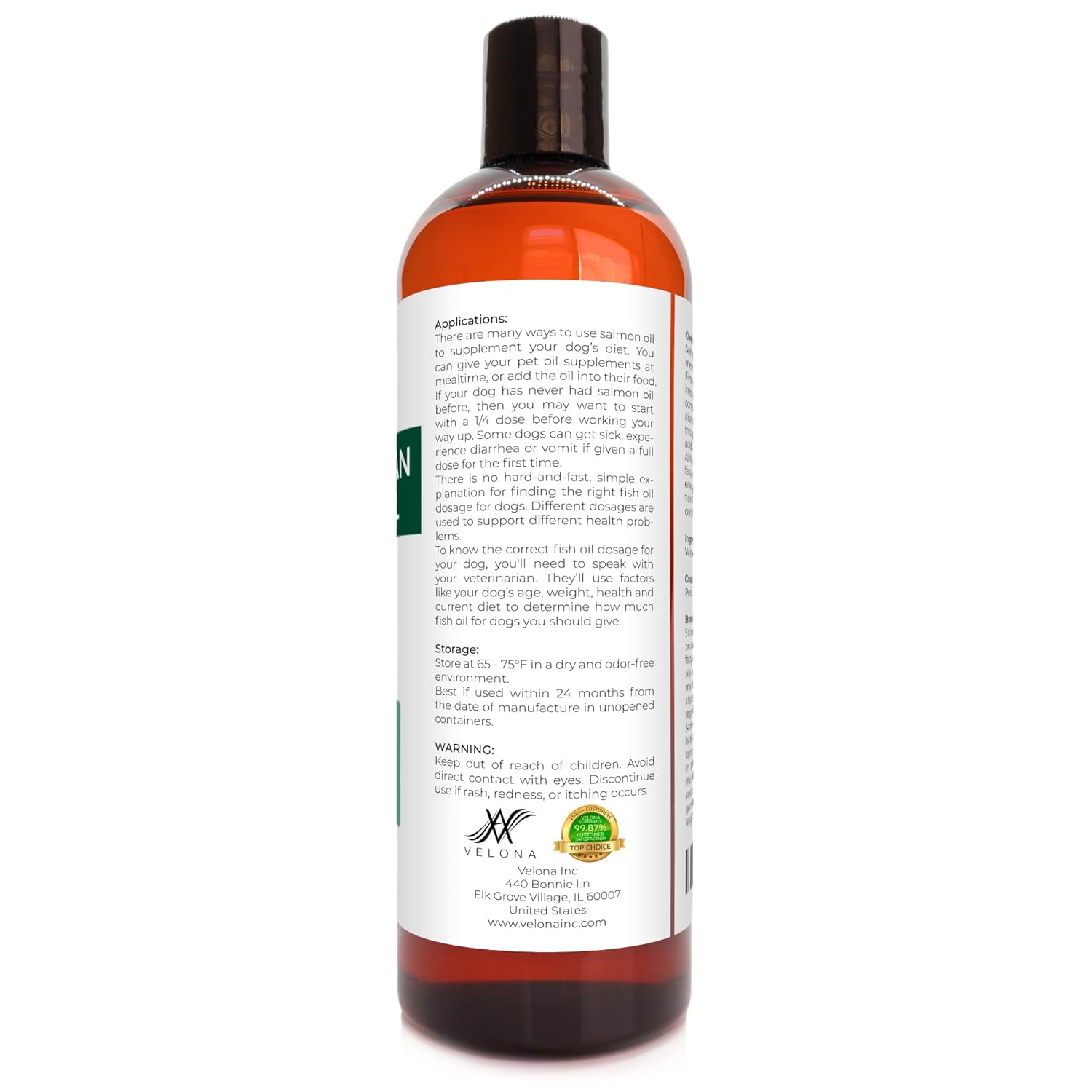 Velona Wild Alaskan Salmon Oil - 16 oz | 100% Pure Refined Oil | for Dogs & Cats - Supports Joint Function | Omega 3 Liquid Food Supplement for Pets - Natural EPA + DHA Fatty Acids for Skin & Coat : Health & Household