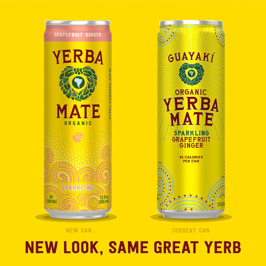 Guayakí Yerba Mate, Organic Sparkling Energy Drink Alternative, Grapefruit Ginger, 80Mg Natural Plant Based Caffeine, Smooth Energy & Focus, Carbonated, 15.5 Oz (Pack Of 12) (Packaging May Vary)