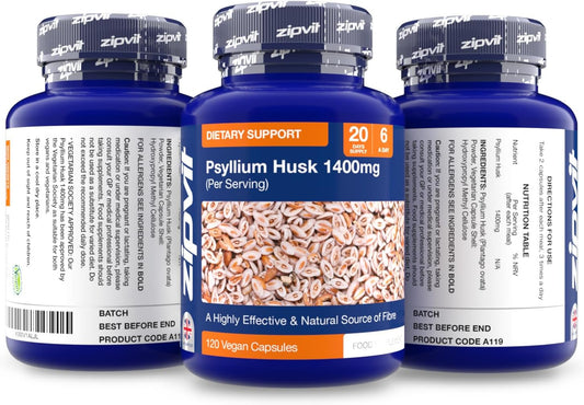 Zipvit Psyllium Husk Fibre Supplement, 1400mg Psyllium Husk Powder Per Serving, up to 4200mg Per Serving, 120 Vegan Capsules : Amazon.co.uk: Health & Personal Care
