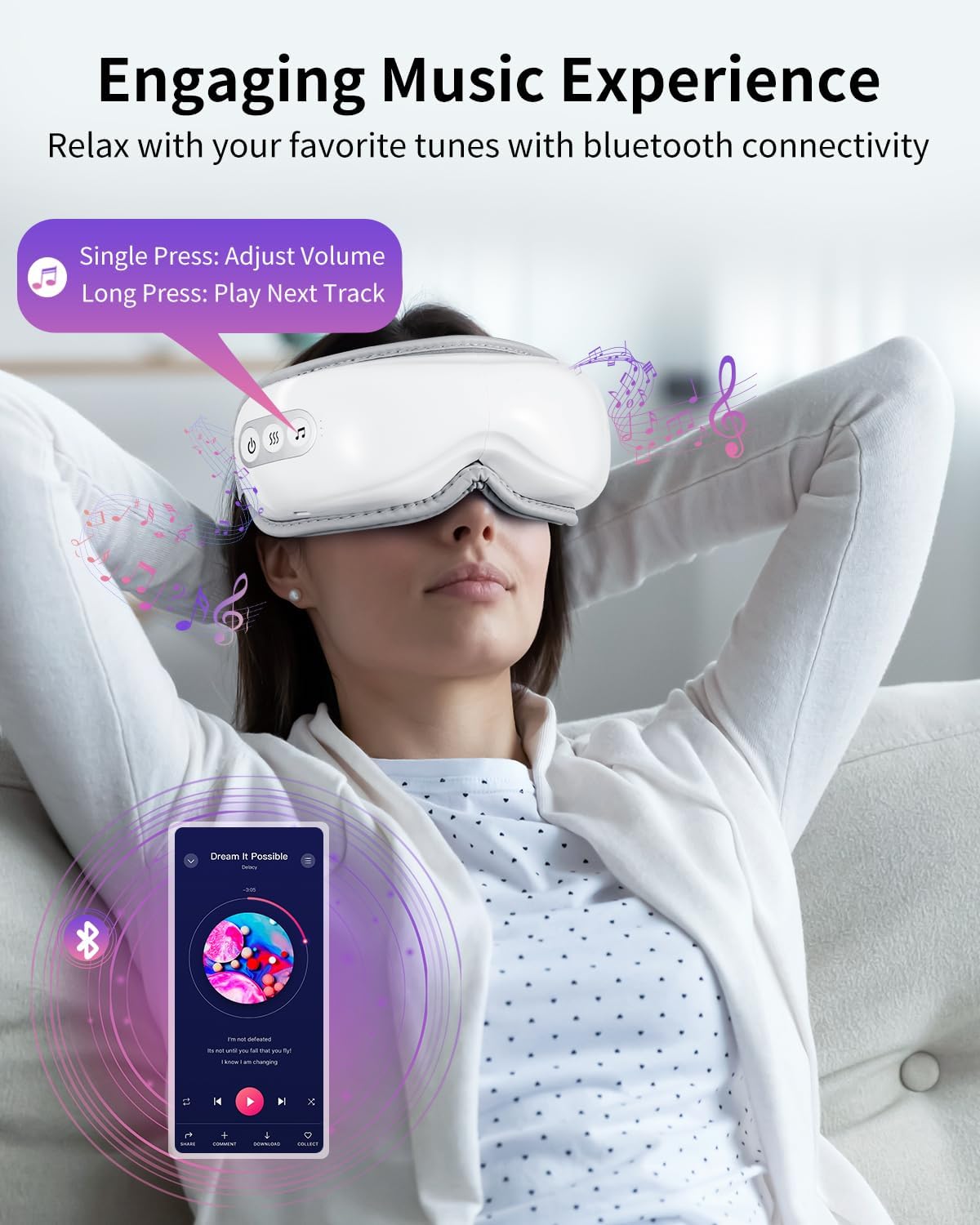 Arboleaf Eye Massager With Heat, Heated Eye Massager For Migraines With Compression And Music, Wireless Eye Mask Massager With Heat, 5 Modes Portable Massaging Eye Mask For Relieve Eye Strain : Health & Household