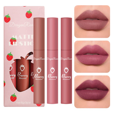 3 Piece Nude Matte Lipstick Set,Natural Velvet Air Moisture Smooth Crayon Lip Stain,Ultimate Nourishing Matte Lipstick 24 Hour Long Lasting Lip Gloss Lipstick For Women Makeup(Set B)