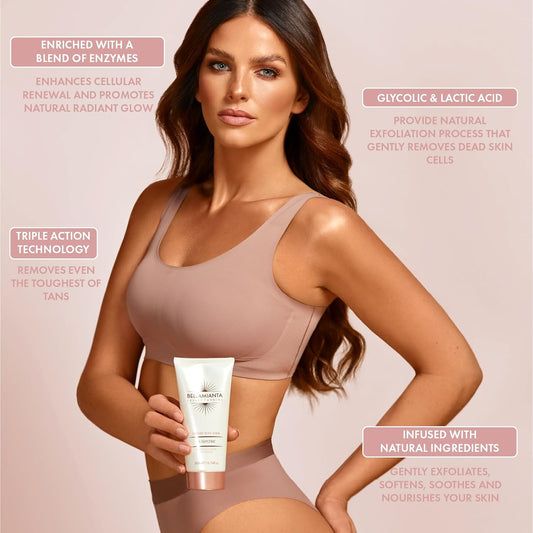 Bellamianta Glycolic Body Scrub With Aha Blend - Unique Triple Action Technology For The Ultimate Tough Tan Remover - Skin Exfoliator Wash With Seabuckthorn - 200Ml