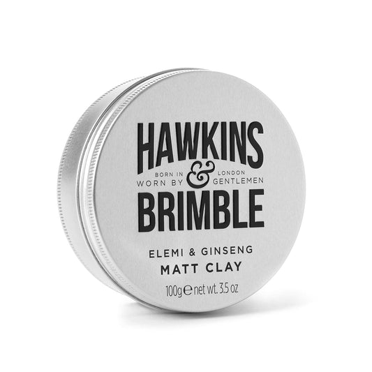 Hawkins & Brimble - Matt Clay Mens Hair Styling, 100Ml - Non Greasy Matte Clay For Light, Medium And Strong Hold - Elemi And Ginseng Softens Repairs Allows For Restyling - Ideal For Dry And Damp Hair