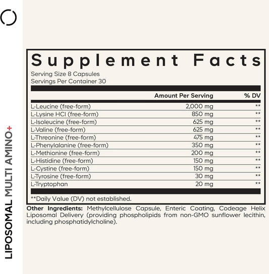 Codeage Multi Amino+ Bcaa & Eaa Supplement, All 9 Essential Amino Acids, Free-Form Branched-Chain Amino Acid Pills, Sport Supplement, Pre & Post Workout, Liposomal Delivery, Vegan, 240 Capsules