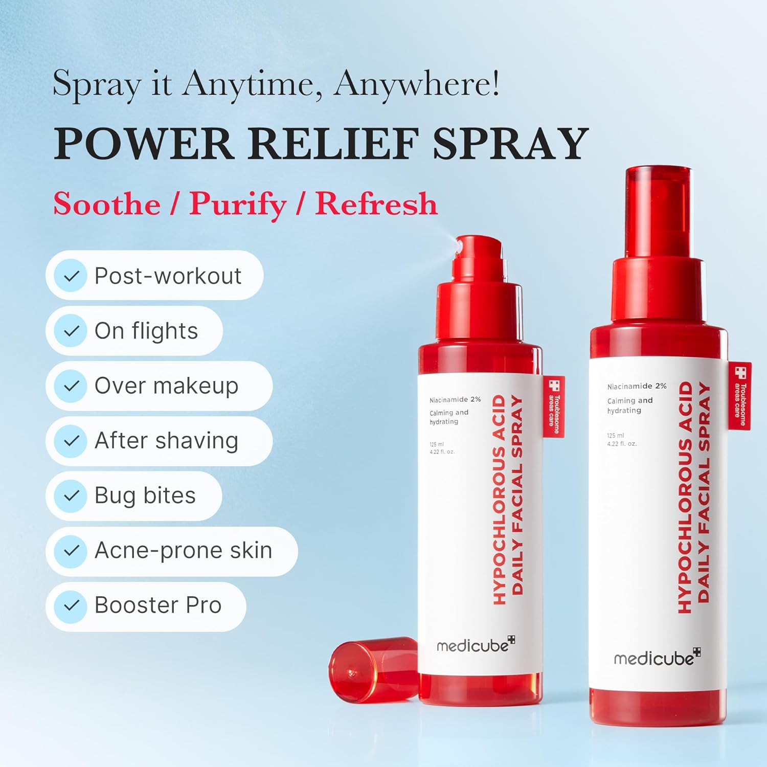 Medicube Power Soothing Spray | Hypochlorous Acid Daily Facial Mist For Calming & Soothing | Niacinamide For Uneven Skin Tone & Texture | Korean Skincare | 4.22 Fl.Oz : Beauty & Personal Care