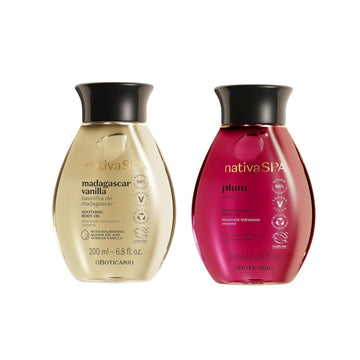 O Boticário Nativa Spa Body Hydrating Oil Bundle: Madagascar Vanilla & Plum. Moisturizing Body Oils, 6.8 Ounce (Each)
