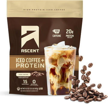 Ascent Iced Coffee Protein Powder - High Protein Coffee Powder, 20 G Protein & 100 Mg Caffeine - 30 Servings