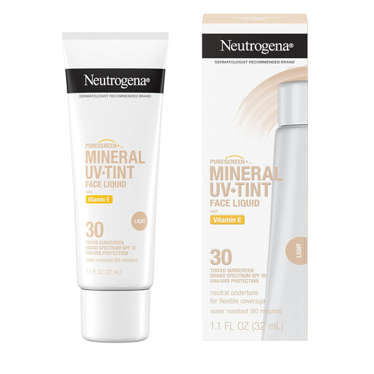 Neutrogena Purescreen+ Tinted Sunscreen For Face With Spf 30, Broad Spectrum Mineral Sunscreen With Zinc Oxide And Vitamin E, Water Resistant, Fragrance Free, Light, 1.1 Fl Oz