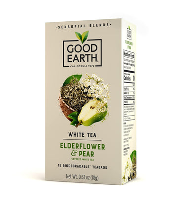 Good Earth Sensorial Blend All Natural Elderflower & Pear White Tea, 15 Count Tea Bags (Pack Of 5)
