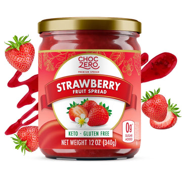 Keto Strawberry Jam, No Sugar Added - Monk Fruit Sweetened, Gluten Free Spread From Choczero, 12 Oz