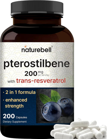 Pterostilbene With 98% Trans-Resveratrol, 200Mg Per Serving, 200 Capsules | Naturally Sourced From Wild Blueberries – Antioxidant Supplement For Healthy Aging Support – Non-Gmo