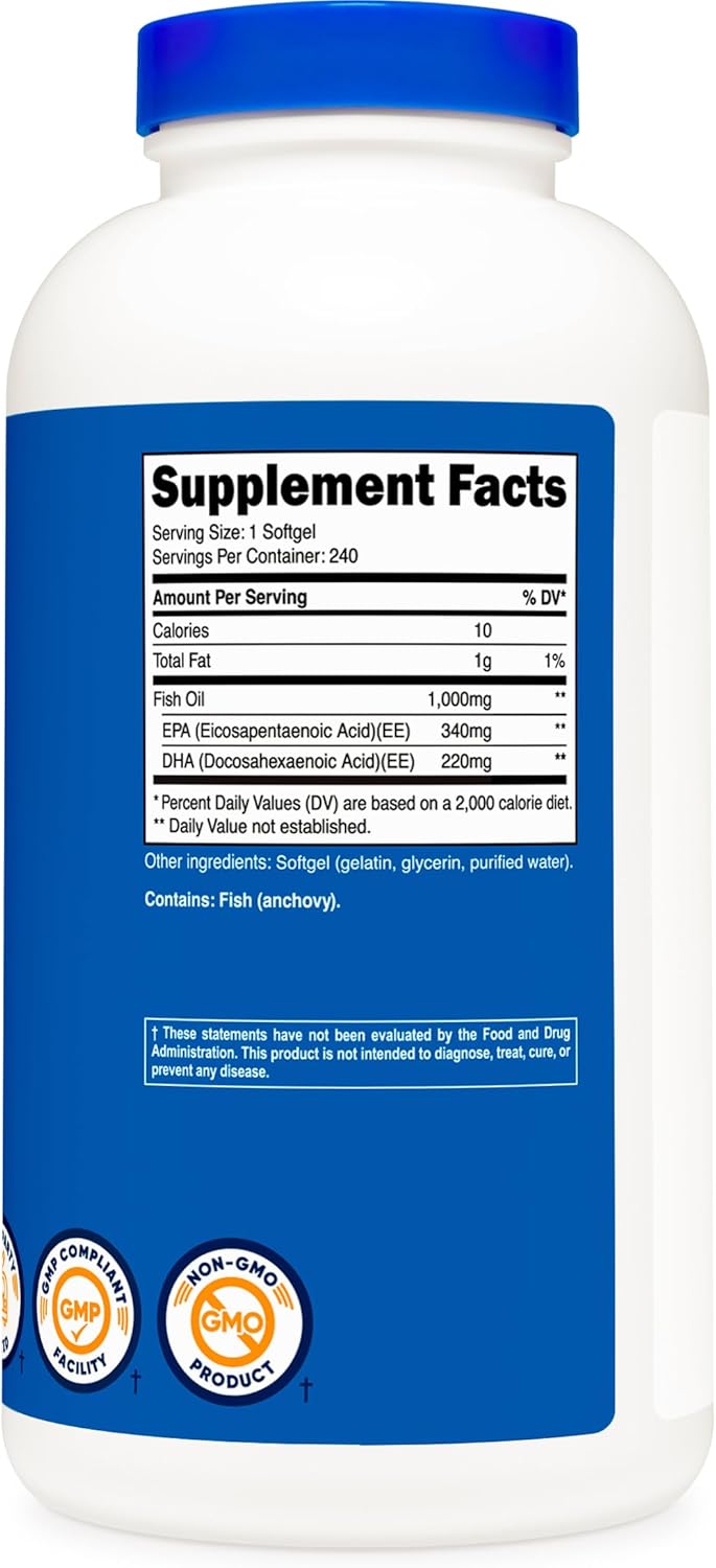 Nutricost Fish Oil Omega 3 Softgels with EPA & DHA (1000mg of Fish Oil, 560mg of Omega-3), 240 Softgels, Non-GMO, Gluten Free. : Health & Household