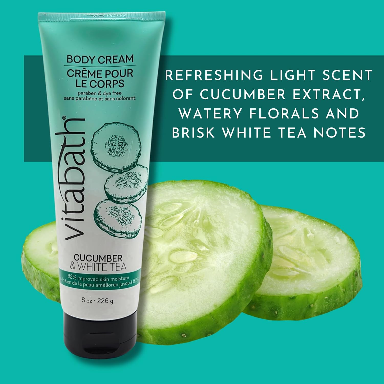 Vitabath Cucumber & White Tea Moisturizing Body Cream - Soothing Hydration Vitamin & Nutrient Skin Care - Replenishing All Over Dry Skin Lotion Moisturizer For Women & Men - 8 Ounce : Beauty & Personal Care