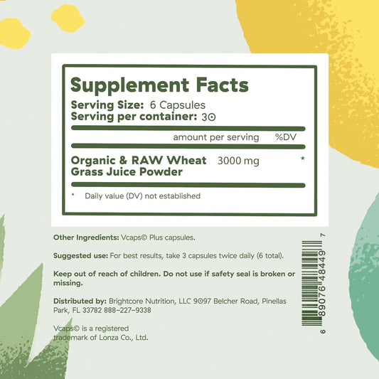 Brightcore Nutrition Sweet Wheat, Ready-To-Drink Athletic Greens, Super Greens With Digestive Enzymes For Digestive Health And Immune Boost, 180 Wheatgrass Juice Powder Capsules