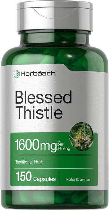 Horbaach Blessed Thistle Capsules 1600 Mg | 150 Count | Max Potency | Non-Gmo, Gluten Free Herb Supplement