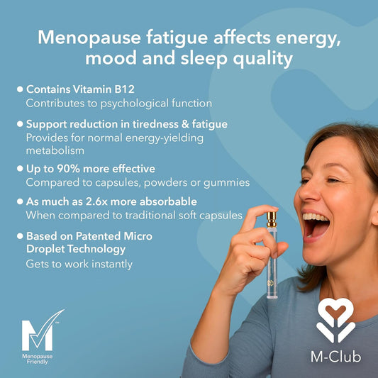 M-Club Vitamin B12 Uplifting Oral Supplement Spray 14Ml – Fast-Absorbing B12 For Energy, Focus & Menopause – Vegan Friendly, Non Gmo, No Additives, Peppermint Flavour – 30-Day Supply