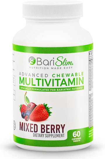 Advanced Chewable Bariatric Multivitamin Tablets - Bariatric Vitamin And Supplement For Post Bariatric Surgery Including Gastric Bypass & Gastric Sleeve | Mixed Berry (60 Count)