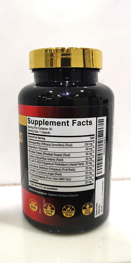 9In1 Cortisol Shield - Ashwagandha & Magnesium Glycinate, Rhodiola, Phosphatidylserine, L-Theanine, Licorice Root, St. John'S Wort, Lions Mane - Mind & Mood, Restful Night Support - 60 Capsules