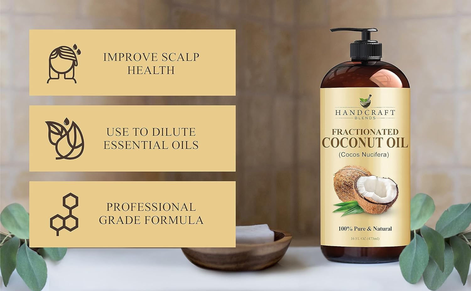 Handcraft Blends Fractionated Coconut Oil - 16 Fl Oz - 100% Pure and Natural - Premium Grade Oil for Skin and Hair - Carrier Oil - Hair and Body Oil - Massage Oil - Hair Tonic : Beauty & Personal Care