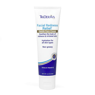 Triderma Facial Redness Relief Gentle Face Cream, Soothing & Relieving Daily Moisturizer For Redness, Repair Uneven Skin Tone, Irritated Or Sensitive Skin | Day/Night | (2.2 Oz. Tube)