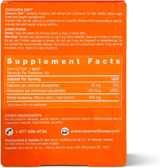 New Nordic Zuccarin Diet Tablets | With Mulberry Leaves For Weight Management | Helps Reduce Carb Absorption | 60 Count (Pack Of 3)