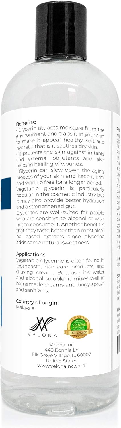 velona Glycerin Vegetable USP Grade 20 oz | 100% Pure and Natural Carrier Oil | Hair and Face Moisturizer for Dry Skin, Bubble Bath, Glycerin Soap, Soap Base | Use Today - Enjoy Results : Beauty & Personal Care