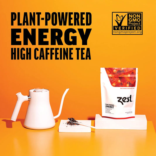 Zest 150Mg High Caffeine Energy Loose Leaf Blend - Spicy Masala Chai Black Tea - 4 Oz - All Natural Strong Flavored Healthy Coffee Alternative Highly Caffeinated Substitute - Perfect For Keto Diet