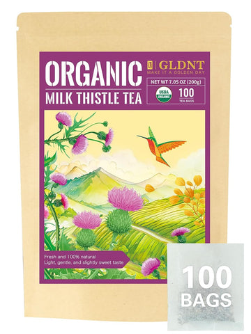 Gldnt Organic Milk Thistle Tea, Natural Organic Milk Thistle Seed Herbal Tea, Mild & Mellow Taste, Caffeine Free, 100 Count