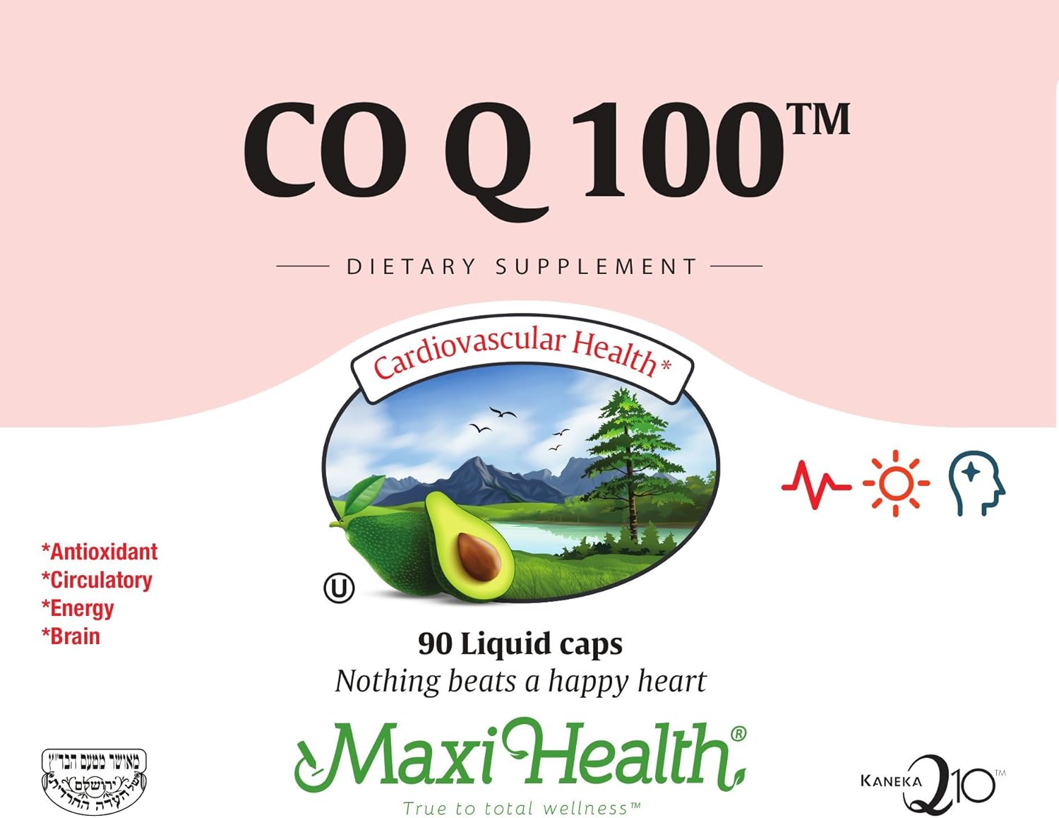 Maxi Health CO Q10 100mg - Coenzyme Q10 Supplement - Heart Health - 90 Liquid Capsules - Kosher,LCQ : Health & Household