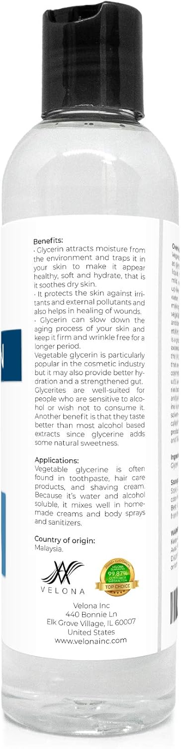 velona Glycerin Vegetable USP Grade 10 oz | 100% Pure and Natural Carrier Oil | Hair and Face Moisturizer for Dry Skin, Bubble Bath, Glycerin Soap, Soap Base, Sanitizers : Beauty & Personal Care