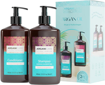 Arganicare | Argan Shampoo + Conditioner | Gently Cleanses Your Hair | Revitalizes And Strengthens | Intense Hydration | Repairs And Reinforces Your Hair | Made In France | 2X400Ml