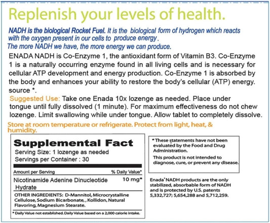 10X Nadh Supplement With Fast Acting Formula For Active Lifestyle | Natural Energy Booster Great For Jet Lag, Athletic Performance & Studying | Improves Stamina And Mental Clarity | 30 Lozenge