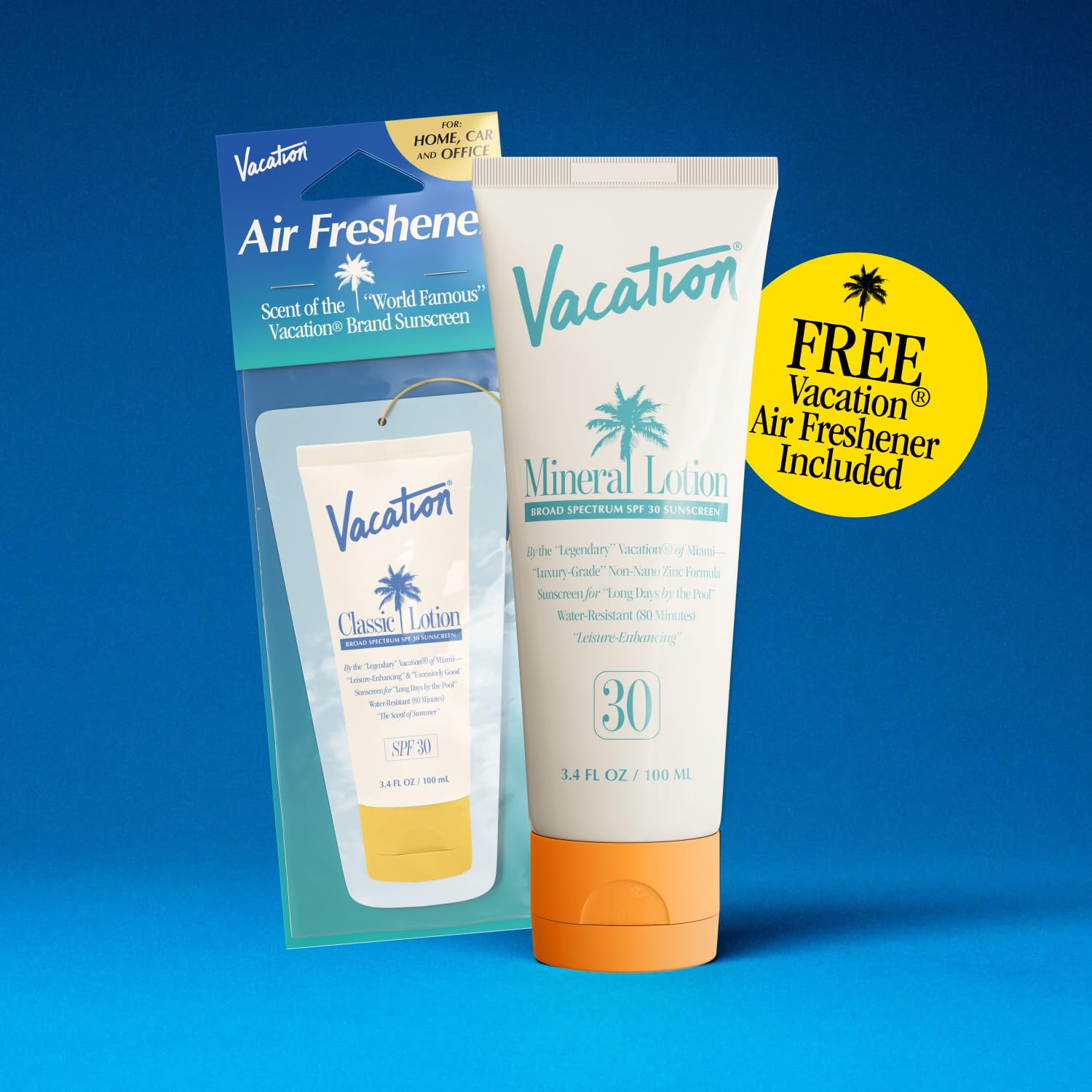 Vacation Mineral Lotion Sunscreen Spf 30 & Air Freshener Bundle, Non-Nano Zinc Oxide Formula, No White Cast, Water-Resistant, Dermatologist-Tested, Vegan, Travel Size, 3.4 Fl. Oz. : Beauty & Personal Care