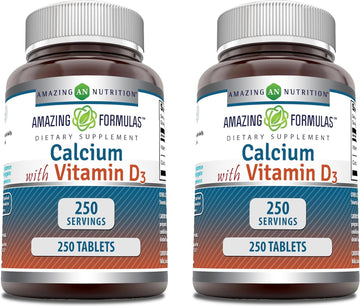 Amazing Formulas Calcium With Vitamin D3 Supplement - Supports Calcium Absorption* -Promotes Strong Bones & Teeth* -Supports Nerve & Muscle Functions* (Tablets, 250 | 2 Pack)
