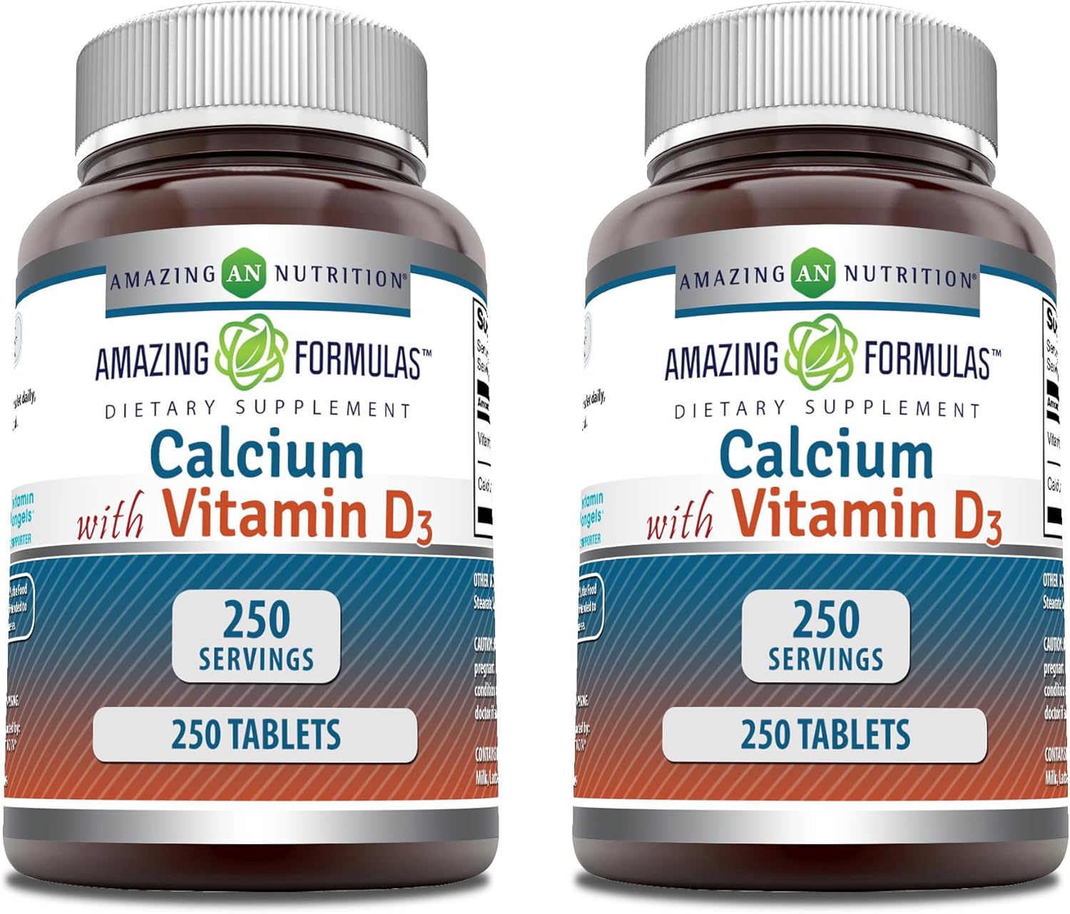 Amazing Formulas Calcium With Vitamin D3 Supplement - Supports Calcium Absorption* -Promotes Strong Bones & Teeth* -Supports Nerve & Muscle Functions* (Tablets, 250 | 2 Pack)