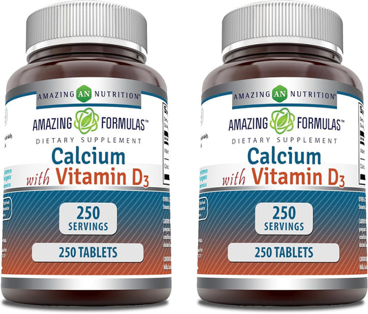Amazing Formulas Calcium With Vitamin D3 Supplement - Supports Calcium Absorption* -Promotes Strong Bones & Teeth* -Supports Nerve & Muscle Functions* (Tablets, 250 | 2 Pack)