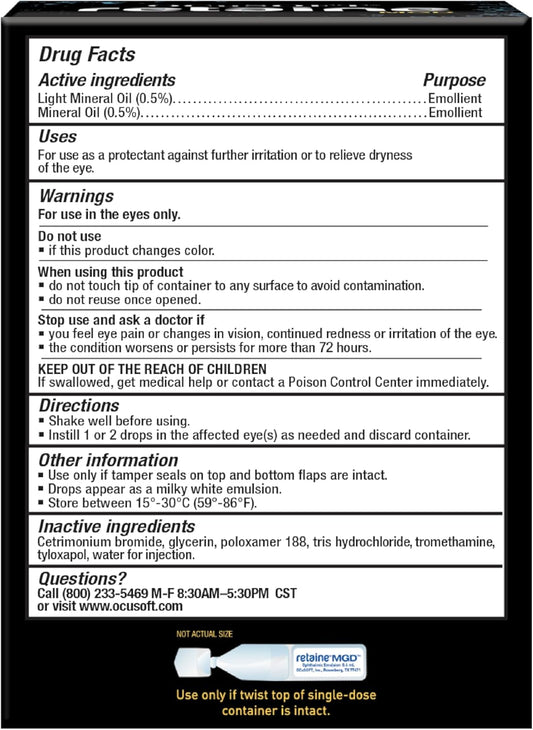 Ocusoft Retaine Mgd Ophthalmic Emulsion - Complete Dry Eye Relief - Soothes Red & Irritated Eyes - 30 Count Preservative-Free Single-Use Containers - 0.01 Fl Oz