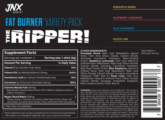 Jnx Sports The Ripper! Shredding Thermogenic Fat Burner - Sour Candy 30 Servings | Advanced Fast Acting Stim Thermogenesis, Appetite Suppressant For Men & Women