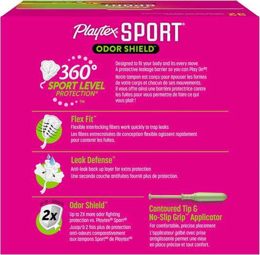 Playtex Sport Odor Shield Tampons Multipack (16Ct Regular/16Ct Super), Unscented - 32Ct | Tampons Regular And Super, Playtex Tampon Multipack, Feminine Care With 360 Leak Defense