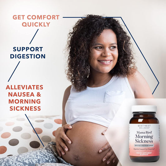 Best Nest Wellness Mama Bird Morning Sickness Relief – Nausea & Motion Sickness Supplement With Full Spectrum Ginger – For Pregnant Women – 60 Capsules
