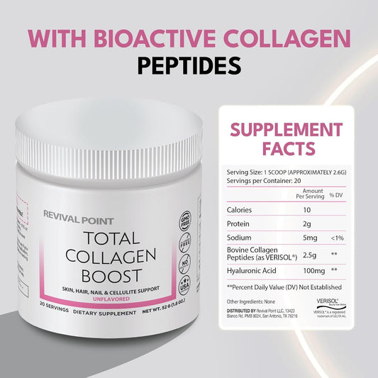 Total Collagen Boost With VerisolĀ® Bioactive Collagen Peptides Peptides Powder, Hyaluronic Acid & Marine Collagen