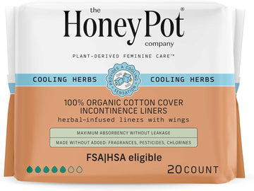 The Honey Pot Company - Herbal Panty Liners For Women - Organic Incontinence W/Wings - Infused W/Essential Oils For Cooling Effect - Postpartum Essentials - Feminine Care - Fsa - 20Ct
