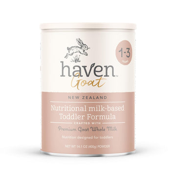 Haven Goat Toddler Formula | 1 To 3 Years | Premium New Zealand Forage-Fed Goat Whole Milk Toddler Formula | Wholesome Goodness | Gentle On Tiny Tummies | Immune Support | Prebiotics, Probiotics, Dha, Lutein | Non Gmo | No Palm Oil | 14.1 Oz