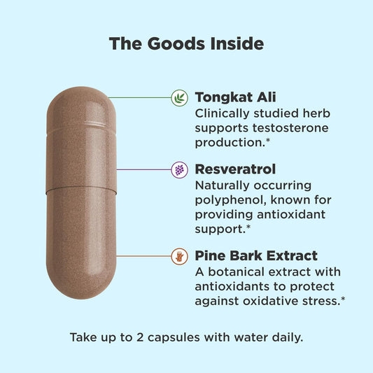 Olly Mighty Mojo, Tongkat Ali, Resveratrol & Pine Bark, Testosterone With Antioxidant Support, Supplement For Men, 30 Count