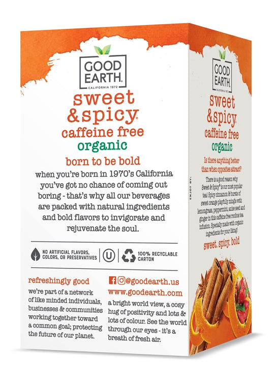 Good Earth Organic Herbal Tea, Sweet & Spicy, Caffeine Free, 18 Count (Pack Of 6)