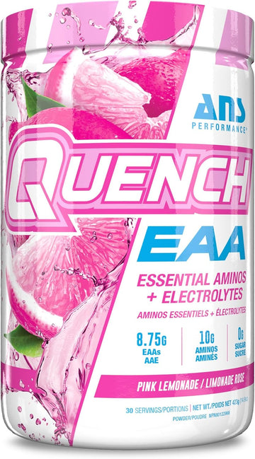 Quench Eaa Aminos + Electrolytes - Complete Blend Of 9 Eaas - 10G Total Amino Acids - Vitamins, Antioxidants, Electrolytes - Zero Sugar, Carbs, Calories (Pink Lemonade)