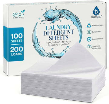 Pursonic Eco Laundry Detergent Sheets - 30 Sheet (60 Loads) Natural Zero Plastic Laundry Sheets With Powerful Cleaning Power - Travel Essentials, Quick-Dissolving & Mess-Free (Fresh Linen)