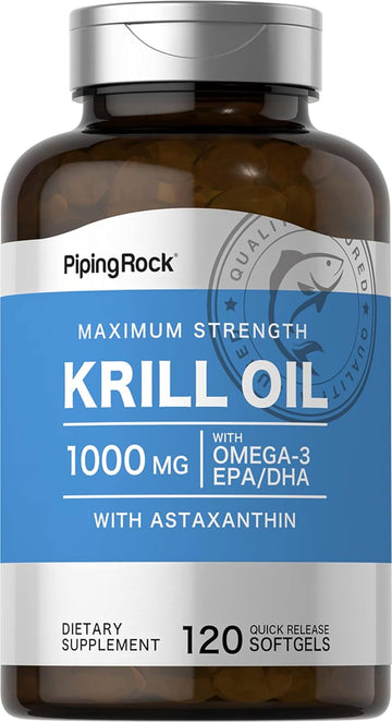 Piping Rock Krill Oil 1000mg Softgels | 120 Count | Omega 3, EPA DHA Supplement | with Astaxanthin | Maximum Strength |Non-GMO, Gluten Free