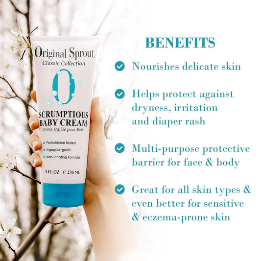 Original Sprout Scrumptious Baby Cream, Gentle Moisturizing Cream For Dry, Sensitive Skin & Diaper Rash, Non-Greasy Baby Lotion With Zinc Oxide & Calendula For Face & Body, 3 Fl Oz, Travel Size