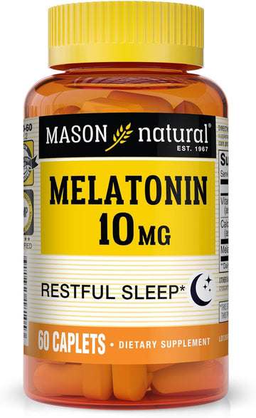 Mason Natural Melatonin 10 Mg With B6 And Calcium - Natural Sleep Aid, Supports Healthy Sleep & Rest, 60 Caplets